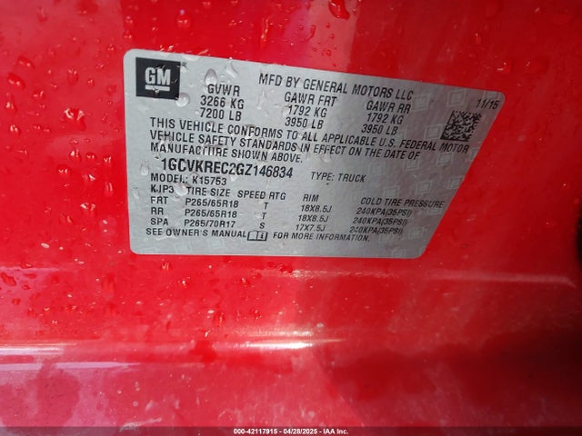 1GCVKREC2GZ146834 Chevrolet Silverado 1500 1lt
