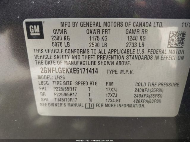 2GNFLGEKXE6171414 Chevrolet Equinox 2lt