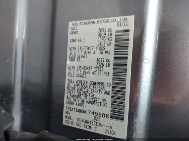 5N1AT3AB6MC749608 Nissan Rogue S Intelligent Awd