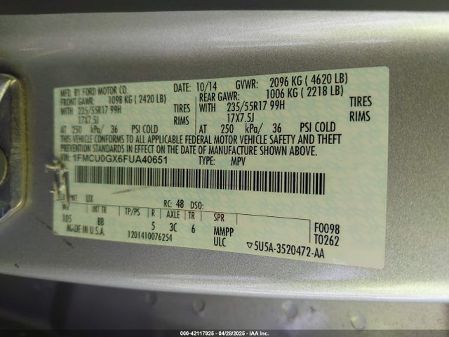 1FMCU0GX6FUA40651 Ford ESCAPE SE