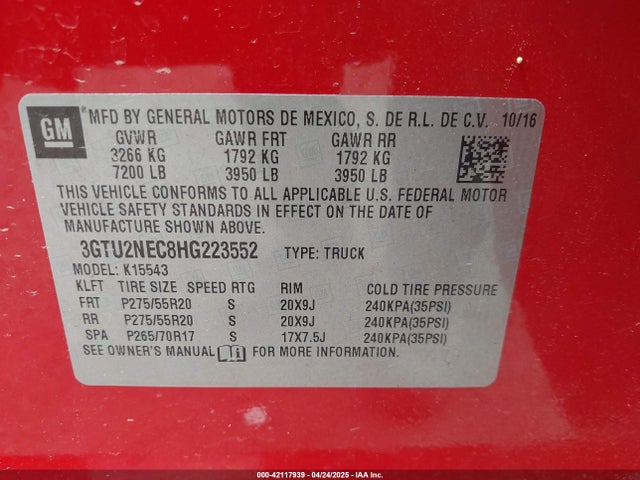 3GTU2NEC8HG223552 GMC Sierra 1500 Slt
