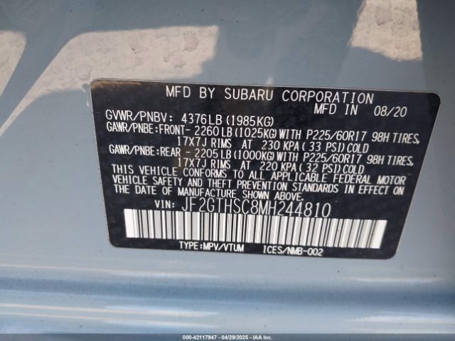 JF2GTHSC8MH244810 Subaru Crosstrek Sport