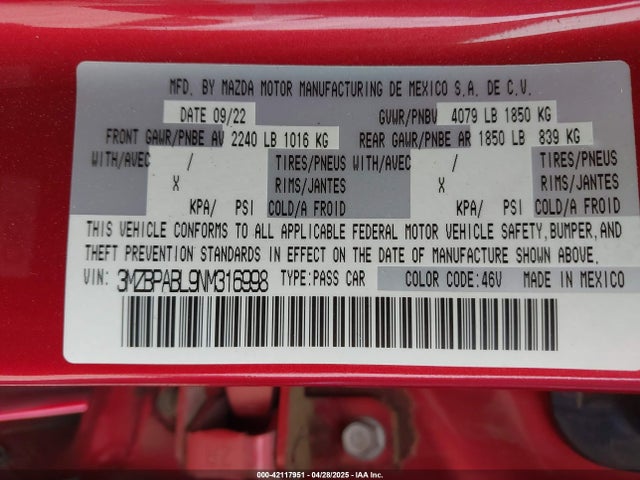 3MZBPABL9NM316998 Mazda py