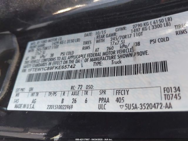 1FTEW1C89FKE65742 Ford F-150 Xl