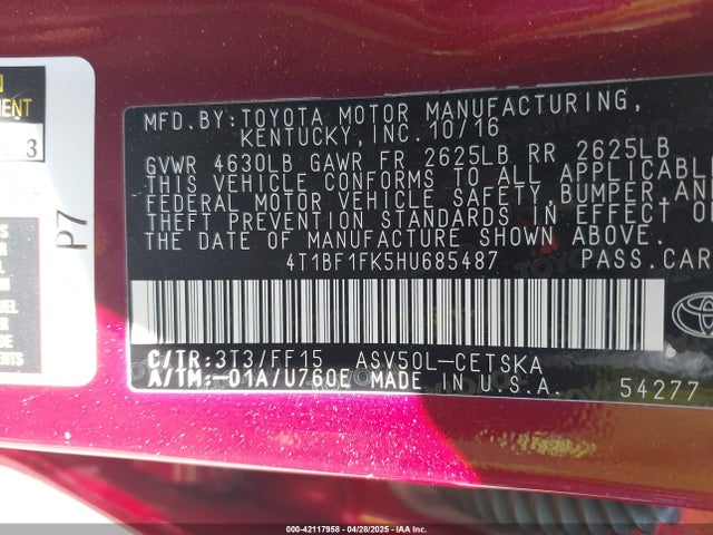 Toyota CAMRY SE 2017 4T1BF1FK5HU685487 Image 9