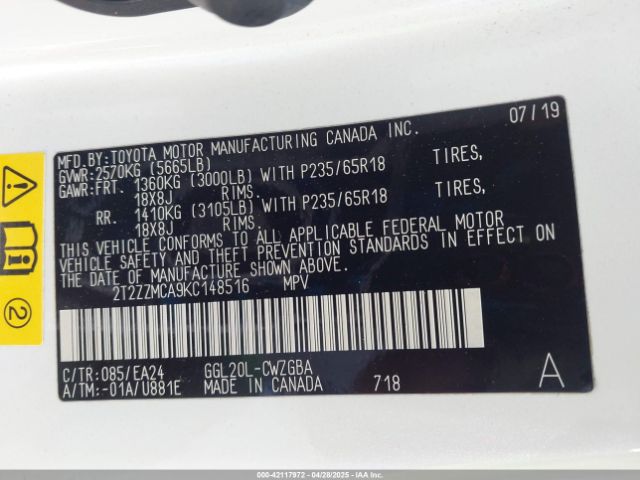 2T2ZZMCA9KC148516 Lexus RX 350