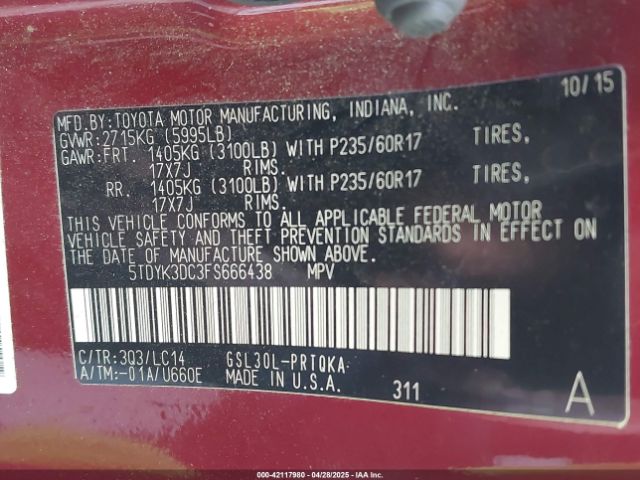 2015 TOYOTA SIENNA 5TDYK3DC3FS666438 Photo 8