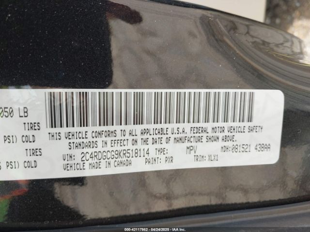 2C4RDGCG9KR518114 Dodge Grand Caravan Sxt
