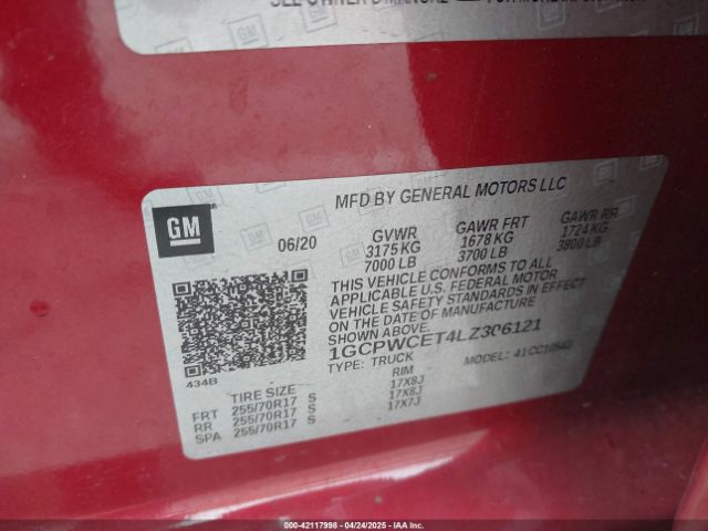 1GCPWCET4LZ306121 Chevrolet Silverado 1500 2wd  Short Bed Lt