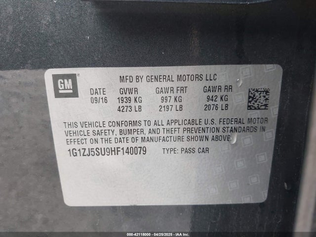 1G1ZJ5SU9HF140079 Chevrolet MALIBU HYBRID