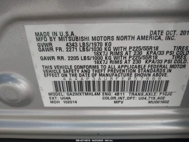 4A4AP3AU8FE057666 Mitsubishi Outlander Sport Es