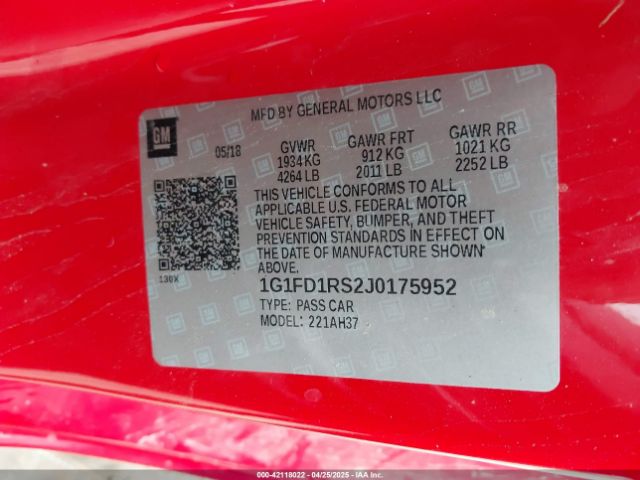 2018 CHEVROLET CAMARO 1G1FD1RS2J0175952 Photo 8