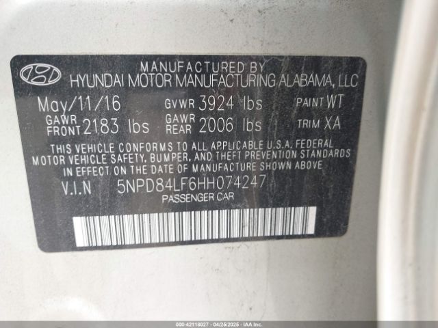 5NPD84LF6HH074247 Hyundai ELANTRA SE