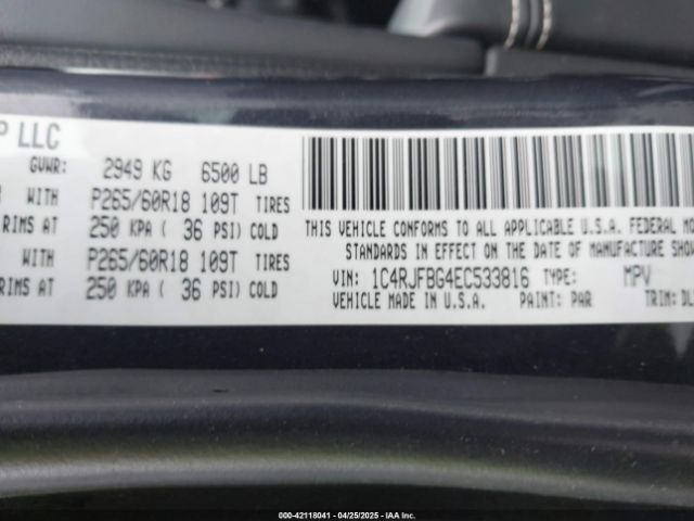 1C4RJFBG4EC533816 Jeep Grand Cherokee Limited