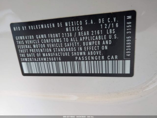 2017 VOLKSWAGEN JETTA 3VW2B7AJXHM296816 Photo 8