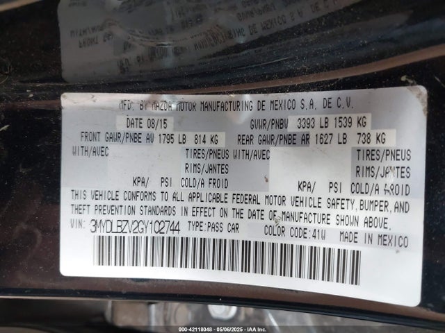 3MYDLBZV2GY102744 Scion IA