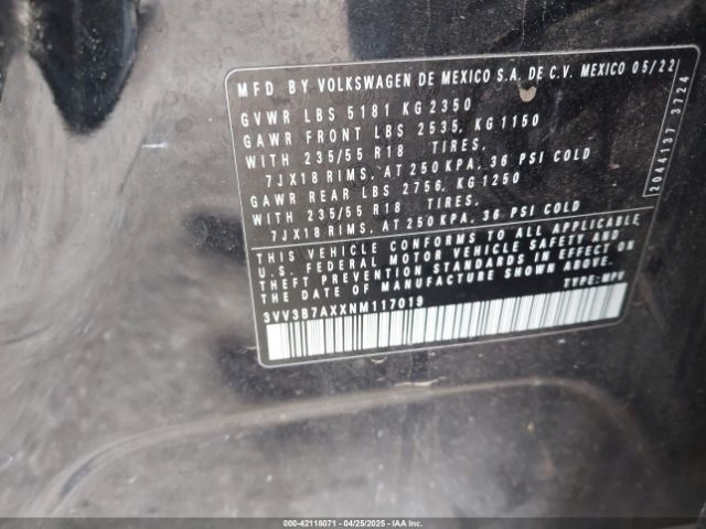 3VV3B7AXXNM117019 Volkswagen Tiguan 2.0t Se