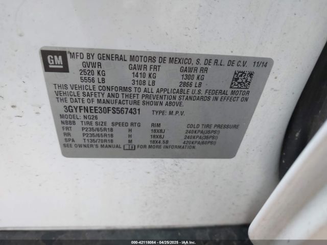 3GYFNEE30FS567431 Cadillac Srx Luxury Collection