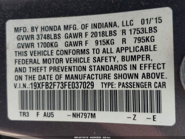 19XFB2F73FE037029 Honda CIVIC SE