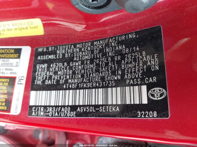 4T4BF1FK9ER431735 Toyota CAMRY L
