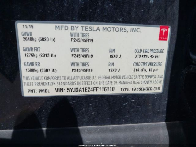 5YJSA1E24FF116110 Tesla 3 phase a/c induction (dual motor)