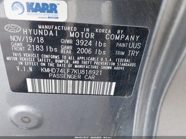 Hyundai ELANTRA SE 2019 KMHD74LF7KU818921 Image 9