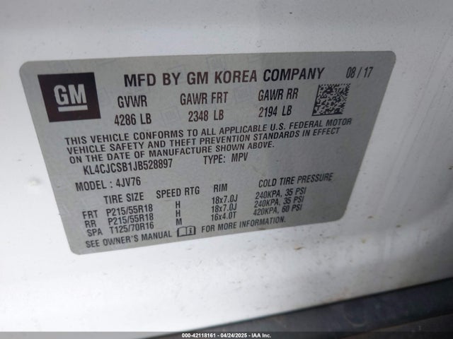 Buick luv: mfi, variable valve timing, alum, e85 max 2018 KL4CJCSB1JB528897 Image 9