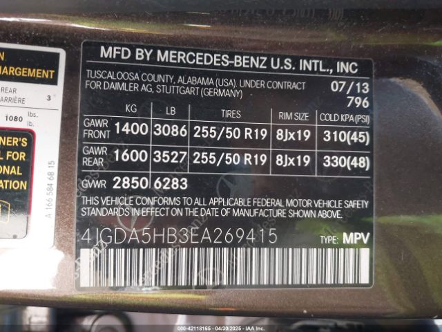 4JGDA5HB3EA269415 Mercedes-Benz Ml 350 4matic