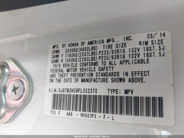 5J8TB3H38FL002370 Acura RDX