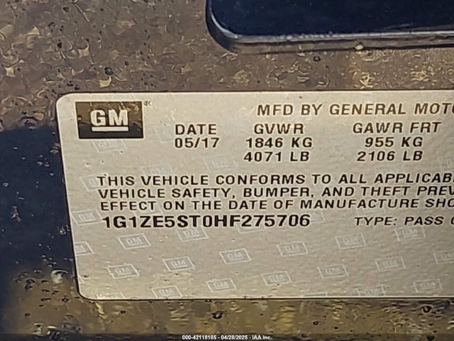 1G1ZE5ST0HF275706 Chevrolet MALIBU 1LT