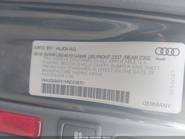 2017 AUDI A4 WAUGMAF41HN033670 Photo 8