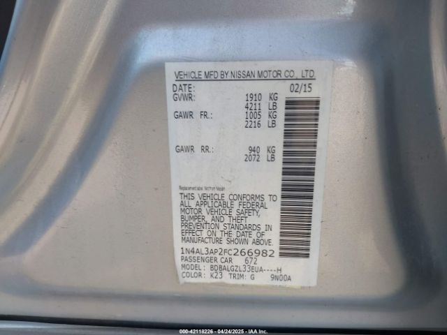 2015 NISSAN ALTIMA 1N4AL3AP2FC266982 Photo 8