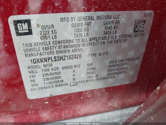 1GKKNPLS3HZ182420 GMC Acadia Denali
