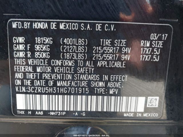 3CZRU5H31HG701915 Honda HR-V LX