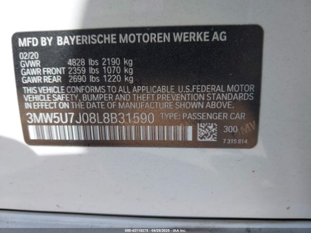 3MW5U7J08L8B31590 BMW 3 Series M340i