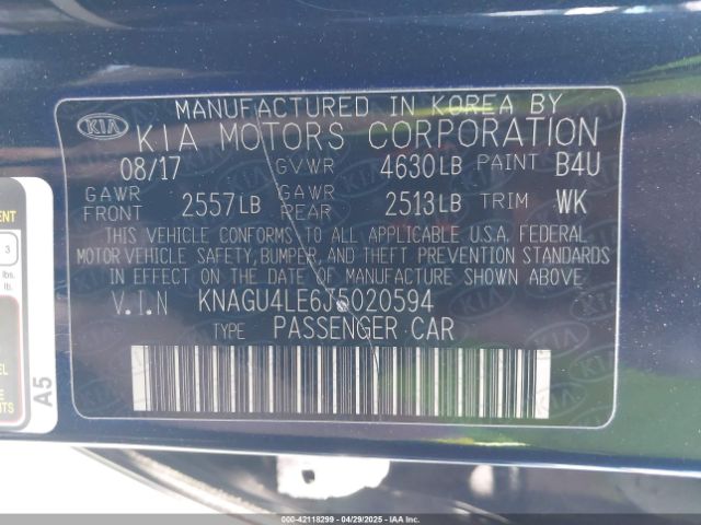 KNAGU4LE6J5020594 KIA Optima Hybrid Ex