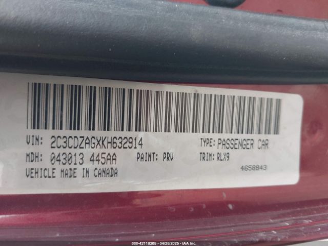 2C3CDZAGXKH632914 Dodge Challenger Sxt