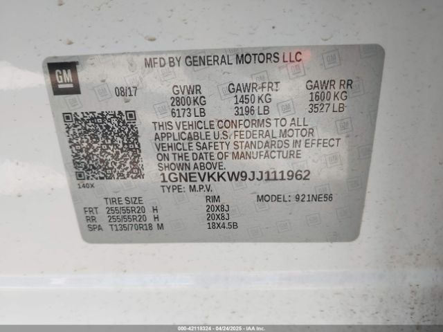1GNEVKKW9JJ111962 Chevrolet lfy - spark ignited direct injection, atss, gen 1
