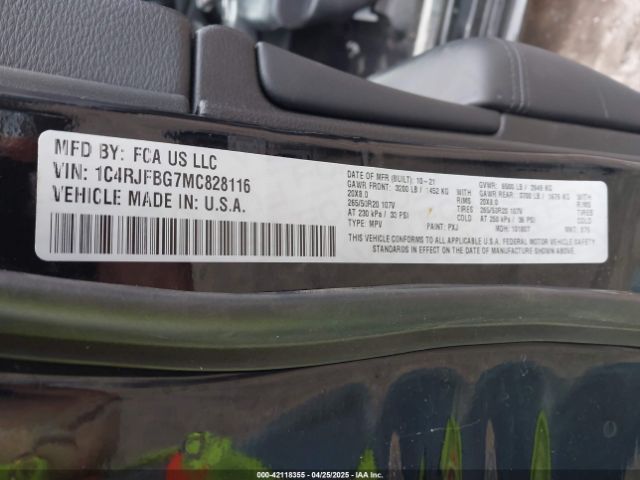 1C4RJFBG7MC828116 Jeep Grand Cherokee Limited X 4x4