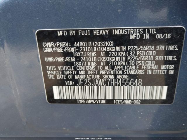 JF2SJAWC7HH455648 Subaru Forester 2.5i Touring