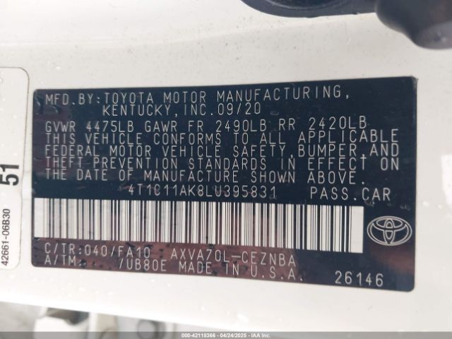 4T1C11AK8LU395831 Toyota CAMRY LE