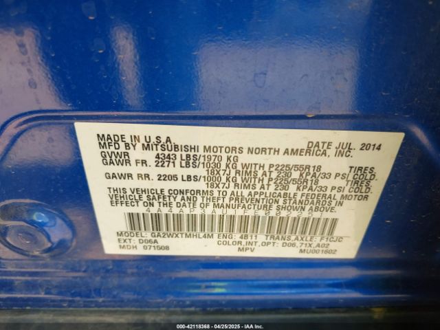 4A4AP3AU1FE002251 Mitsubishi Outlander Sport Es