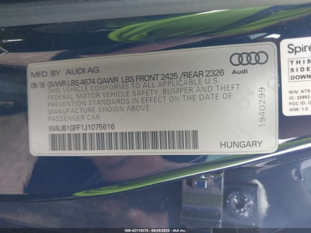 2018 AUDI S3 WAUB1GFF1J1075616 Photo 8