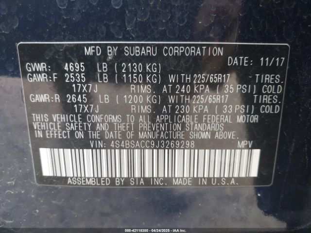 4S4BSACC9J3269298 Subaru Outback 2.5i Premium
