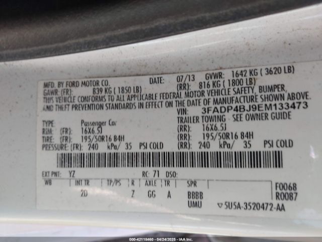 3FADP4BJ9EM133473 Ford FIESTA SE