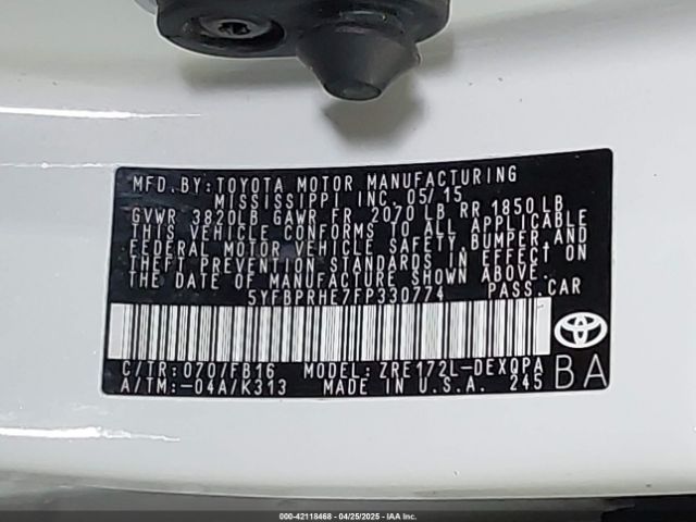 5YFBPRHE7FP330774 Toyota Corolla Le Eco