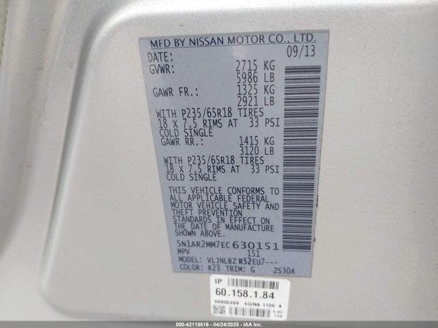 Nissan Pathfinder S 2014 5N1AR2MM7EC630151 Image 9