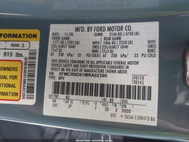 3FMCR9D91MRA02390 Ford Bronco Sport Badlands