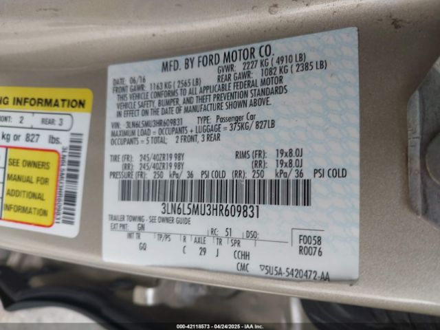 2017 LINCOLN MKZ HYBRID 3LN6L5MU3HR609831 Photo 8