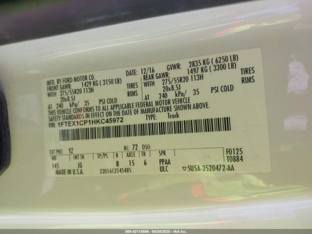 1FTEX1CP1HKC45972 Ford F-150 Xl